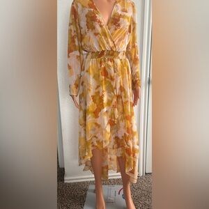 Floral Long Sleeve Dress in Yellow and White